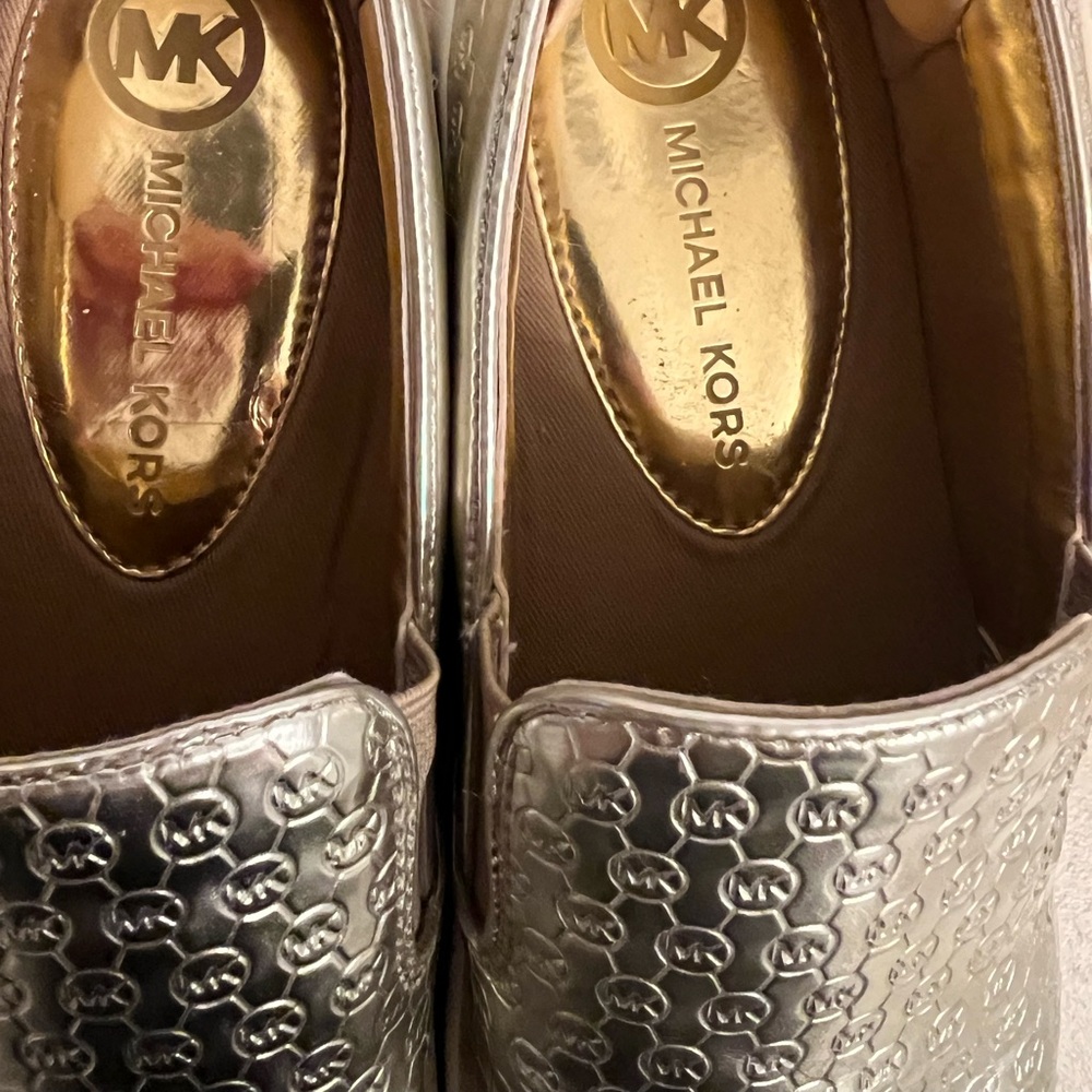 Michael Kors Metallic Gold Embossed Slip on Shoes - Picture 3 of 6
